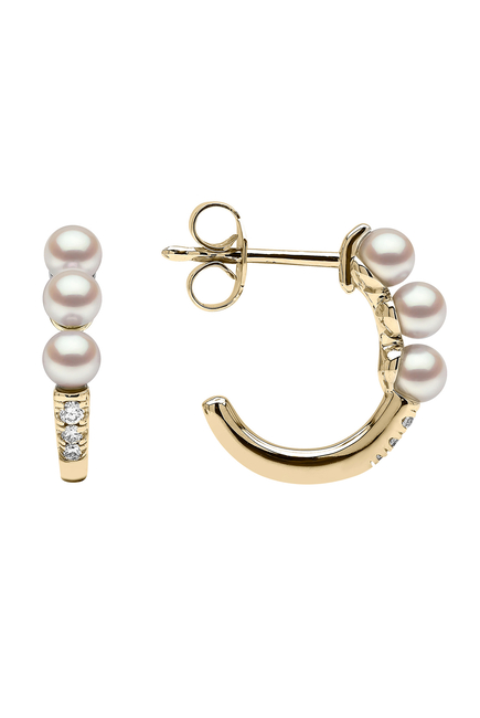 Eclipse Hoop Earrings, 18k Yellow Gold, Diamond & Pearl
